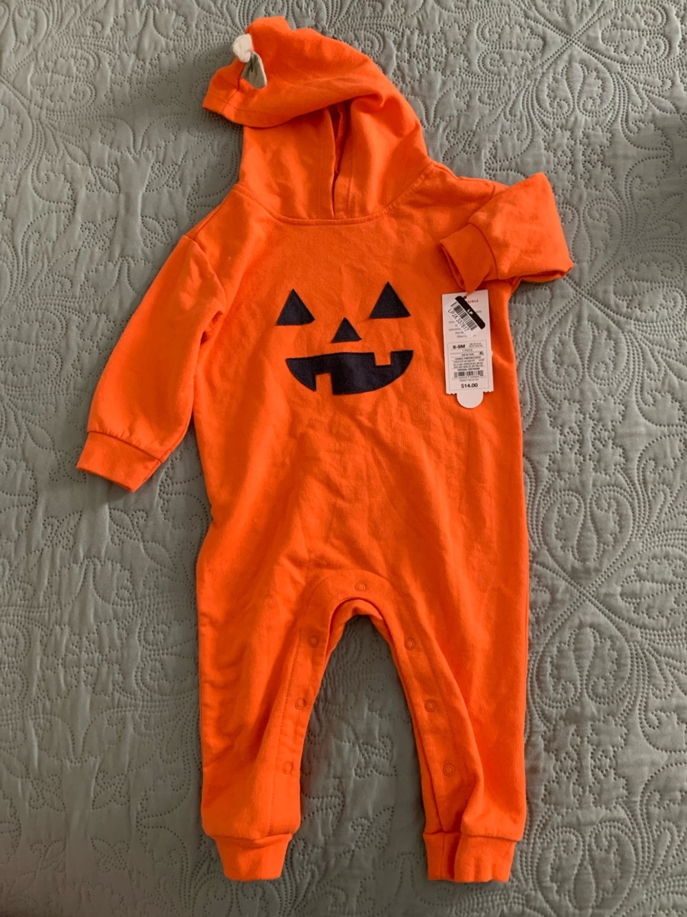 Cat & Jack Orange Pumpkin Hooded Baby One-Piece 6-9M
